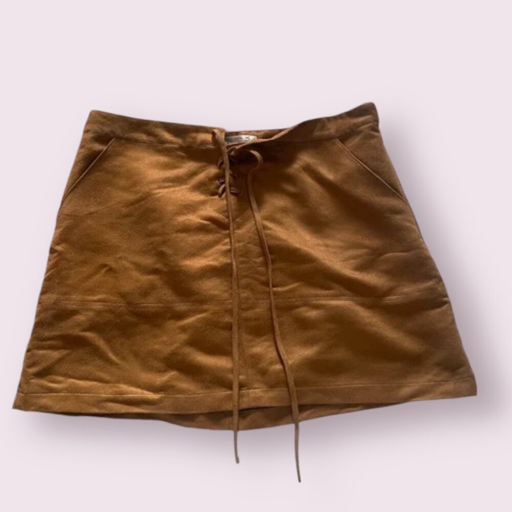 ⭐️ Faux Suede Glam Chic Winter Boho Lace Up Hipster Hippie Summer Mini Skirt